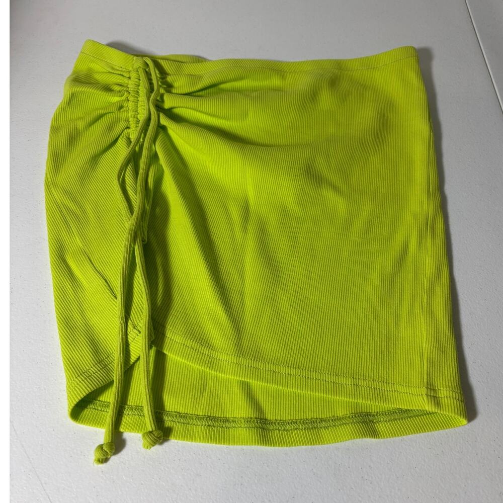 Aerie Women's Size S Lime Green Ruched Drawstring Pull-On Strech Mini Skirt